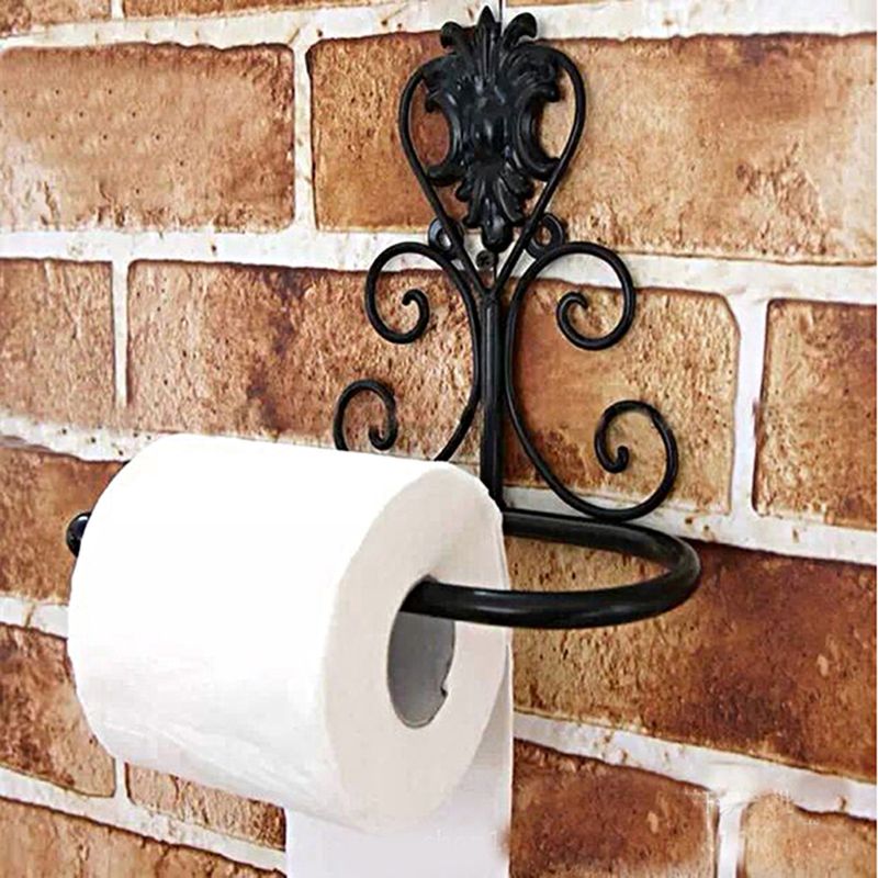 Vintage jern toiletpapir håndklæde rulleholder badeværelse vægophæng rack sort