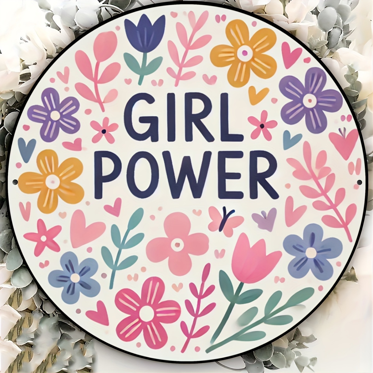 8-calowy drewniany okrągły znak powitalny z kwiatowym motylkowym wzorem Kolorowy nadruk 2D Tablica na drzwi Kawiarnia Dekoracja prezentu: róża złoty