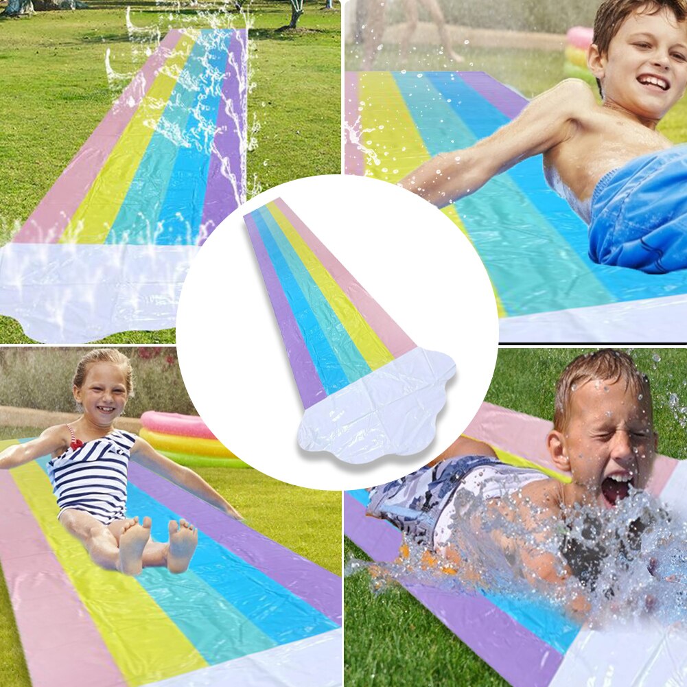 Gazon Water Slide Regenboog Glijbaan Glijbaan Met Splash Sprinkler En Crash Pad Voor Kinderen Achtertuin Zwembad Games