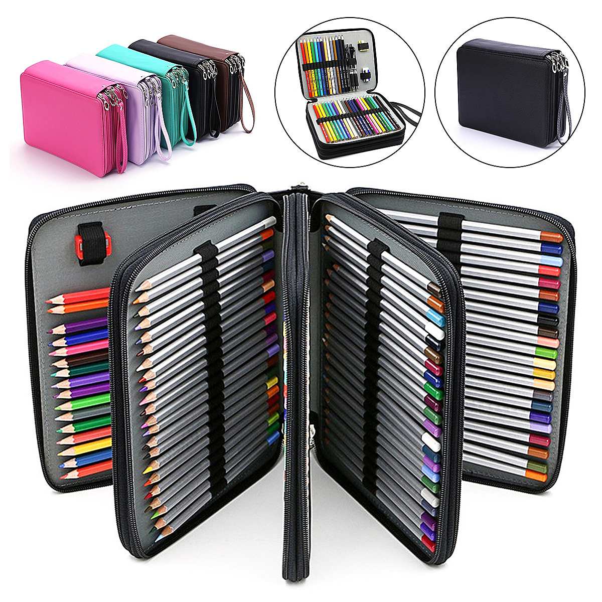 4 Lagen Grote Capaciteit Etui Houder Waterdicht School Doos Draagbare Pu Leer Potlood Tas Potloden Pouch Voor Student