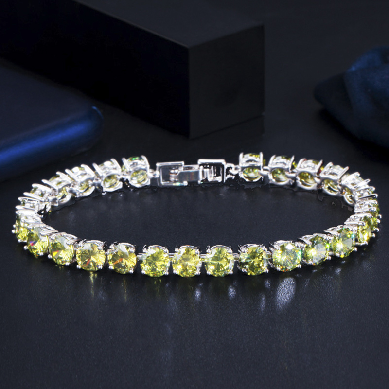 Threegraces Fonkelende Paars Zirconia Zilveren Kleur Geometrische Ronde Cz Tennis Link Chain Armband Sieraden Voor Vrouwen BR219: Bruingeel