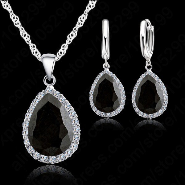 925 Sterling Silver Necklace Jewelry Set Water Cubic Zircon Crystal Necklaces Wedding Necklace Pendants For Women