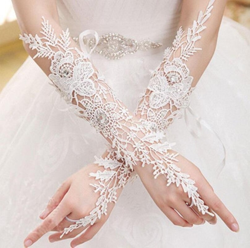 Bruiloft Handschoenen Vingerloze Lange Zomer Stijl Kant Koreaanse Witte Bruids Handschoenen