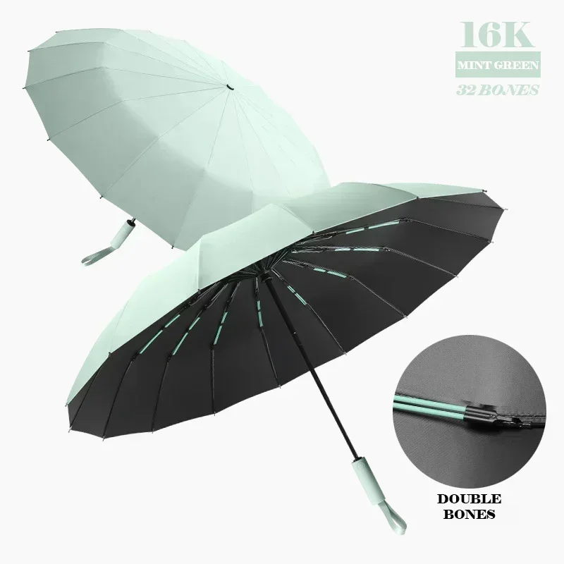 16K Double Bones Large Umbrella for Men Women Windproof Umbrellas Automatic Folding Strong Luxury Sun Rain Umbrella UV Business: SKY BLUE