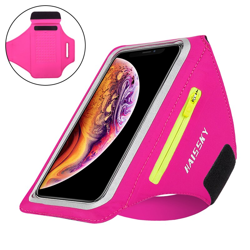 HAISSKY 6.9&quot; Zipper Pocket Running Sports Armbands Pouch GYM Fitness Brassard Case Waterproof Armband For iPhone Samsung Xiaomi: HSK1961 Rose