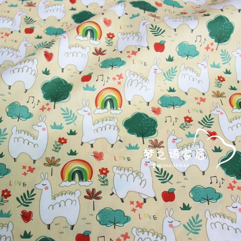 Tela de algodón con estampado de Alpaca para bebés y niños, 160cm x 50cm, edredón, ropa de cama, ropa de retales