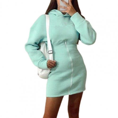 Fit Delicate Hooded Mini Short Thick Sweatshirt Tight Sheath Dress All Match for Dating: XL / Light Blue