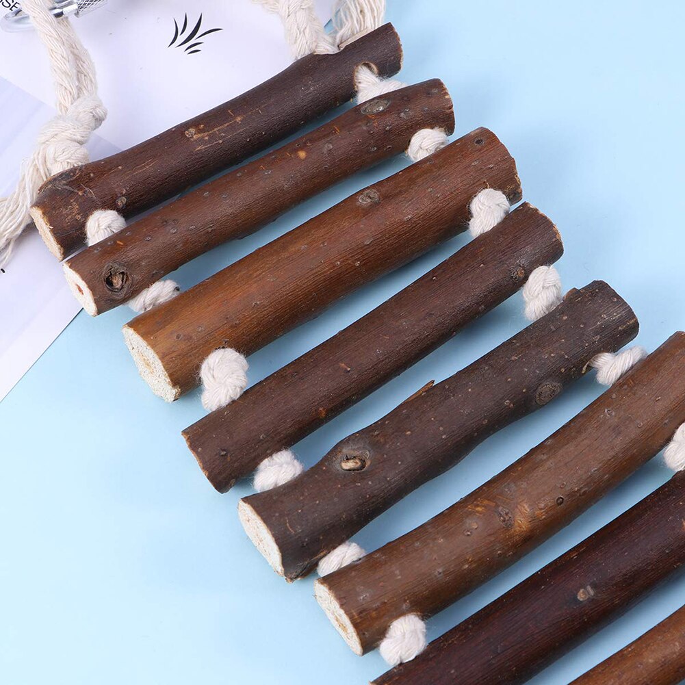 Pet Bird Wooden Rope Ladder Suspension Bridge Swing Hang Toy Cage Decor