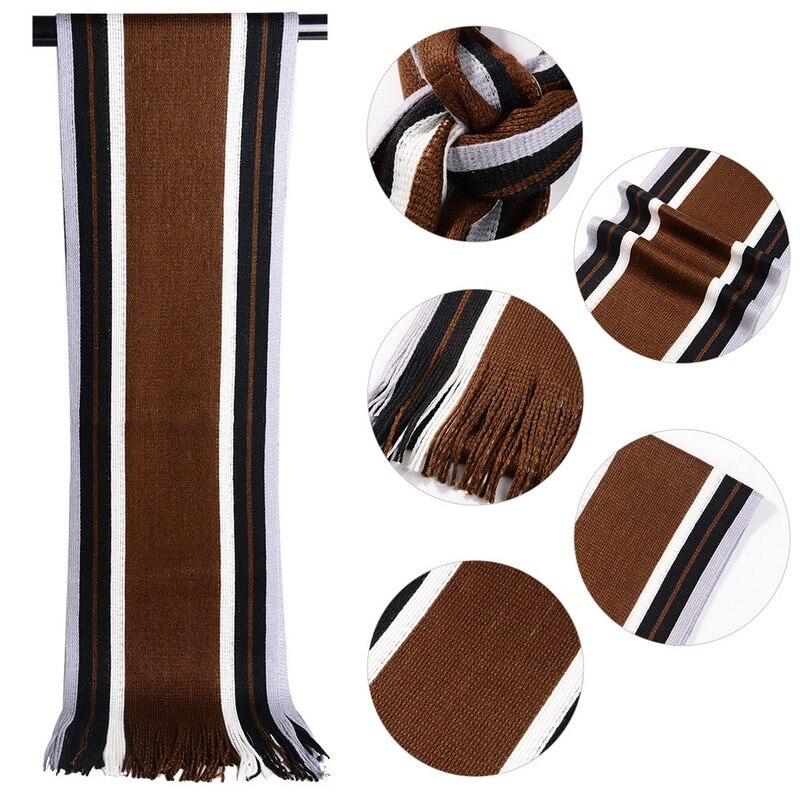 Winter Scarf Men Striped Cotton Scarf Male Brand Shawl Wrap Knit Cashmere Bufandas Long Tassel Scarf Men