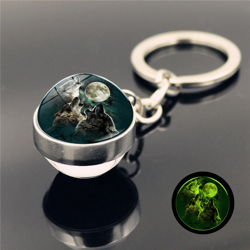 Lichtgevende huilende wolf huilende maan sleutelhanger hanger dubbelzijdige gloeiende glazen bol sleutelhanger hanger: 5