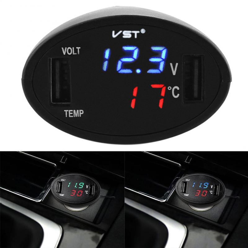 Dual Usb Car Charger Auto Digitale Led Voltmeter Sigarettenaansteker Adapter 3in1 Thermometer Batterij Monitor Auto Vervangende Onderdelen