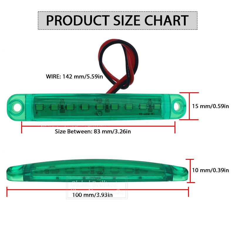 2x Green 9LED Bus Truck Trailer Truck 24V LED Lights Side Marker Light Waterproof LED Light Tail Indicator Parking Light