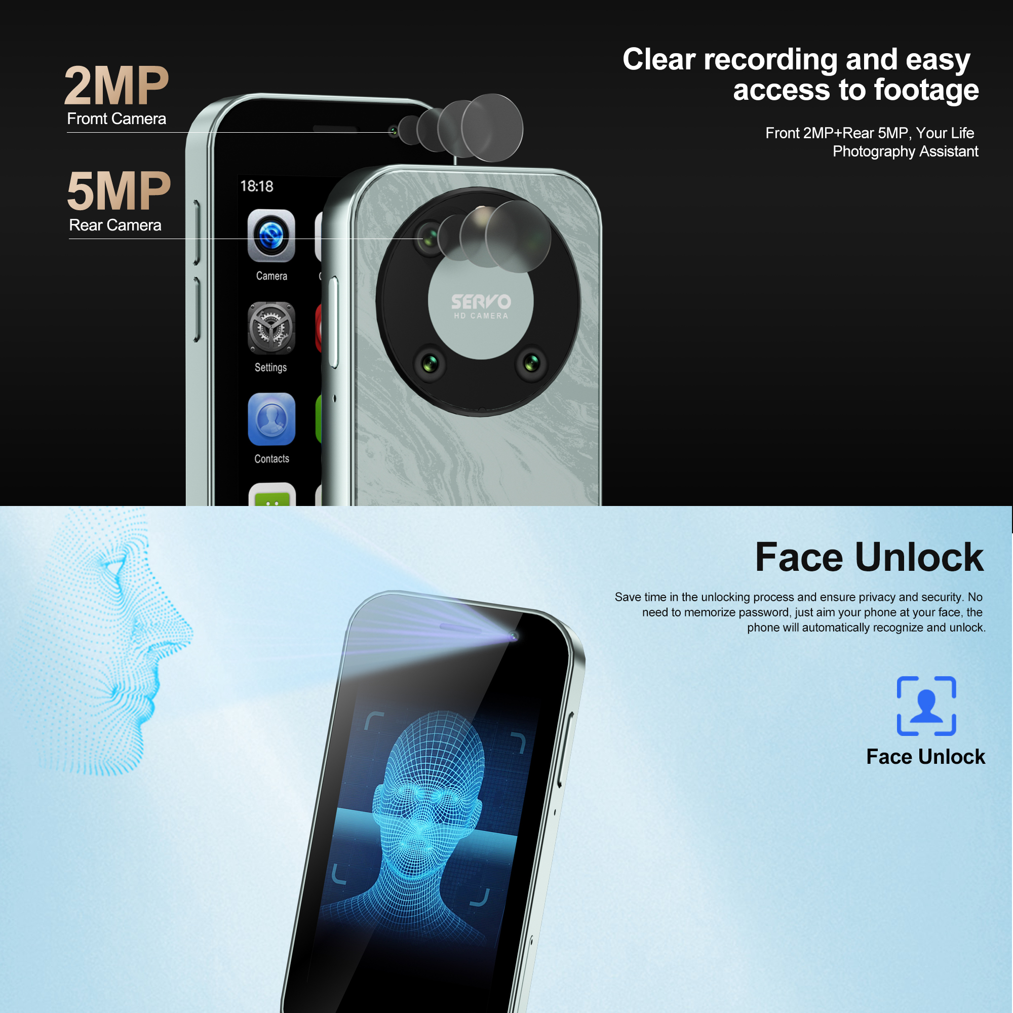 Mini smartphone 3.0 inch scherm android  os 4g lte zaktelefoon 2 simkaarten gezichtsontgrendeling 2gb+16gb wifi google play kleine mobiele telefoon