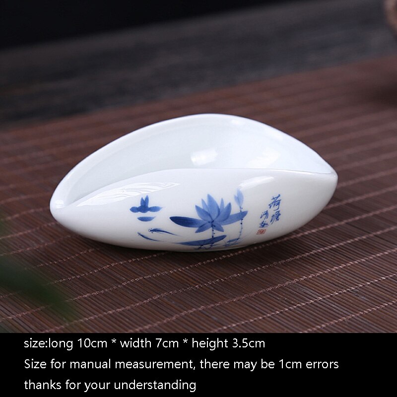Håndmalet vintage blå og hvid porcelæn cha han kinesisk kung fu te sæt tilbehør hvid keramisk te ske te holder: -en