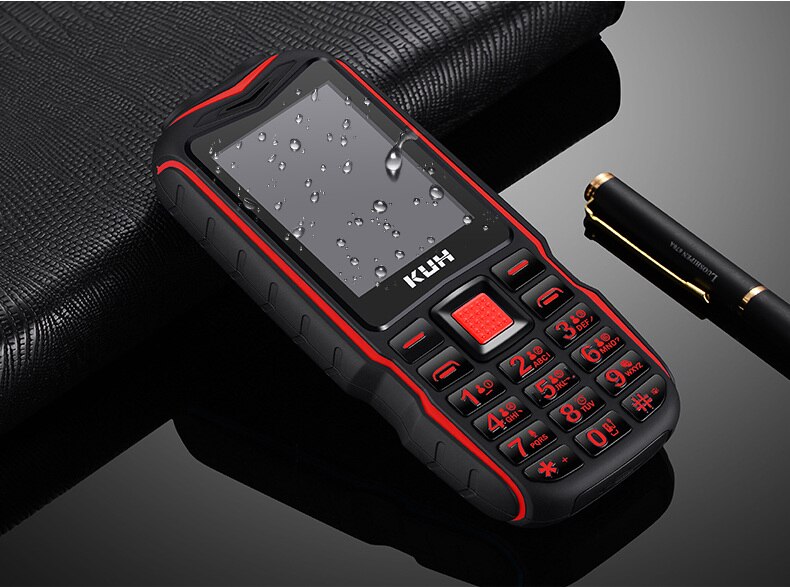 Mini batería portátil para teléfono móvil resistente, teléfono móvil resistente de gran voz a prueba de golpes, con linterna Dual de 2,4 pulgadas y esfera rápida, modelo KUH T3: English Keyboard / Black Red