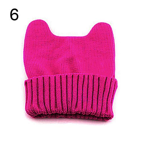 Vrouwen Girl Warm Winter Cat Ear Shape Gebreide Zachte Leuke Hoed Elastische Beanie Cap: Rose Red