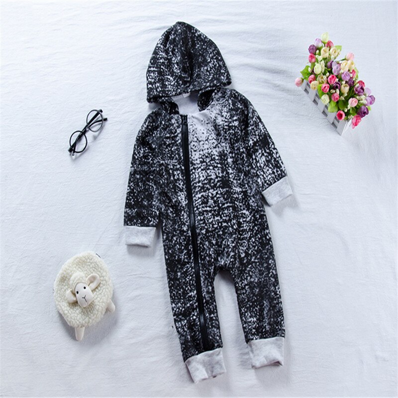 Baby Boy Lange Mouw Jumpsuit Lange Mouwen Tie-Dye Diagonale Rits Trui Warm Hooded Romper Pasgeboren Herfst Outfit