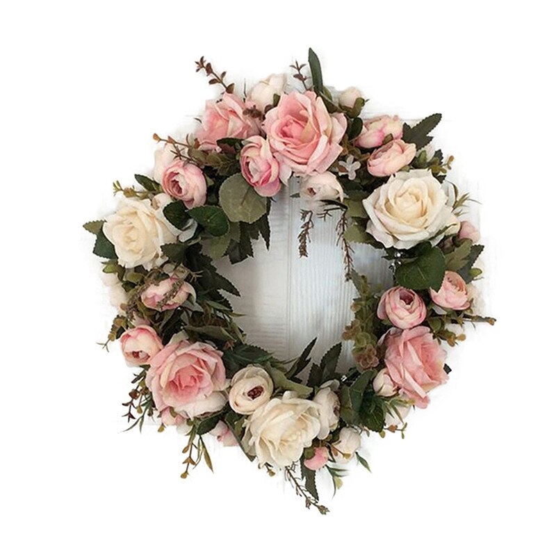 Silketræk rose kunstige blomster kranse dør perfekt kunstig krans til bryllupsdekoration hjemmefest indretning: Lyserød