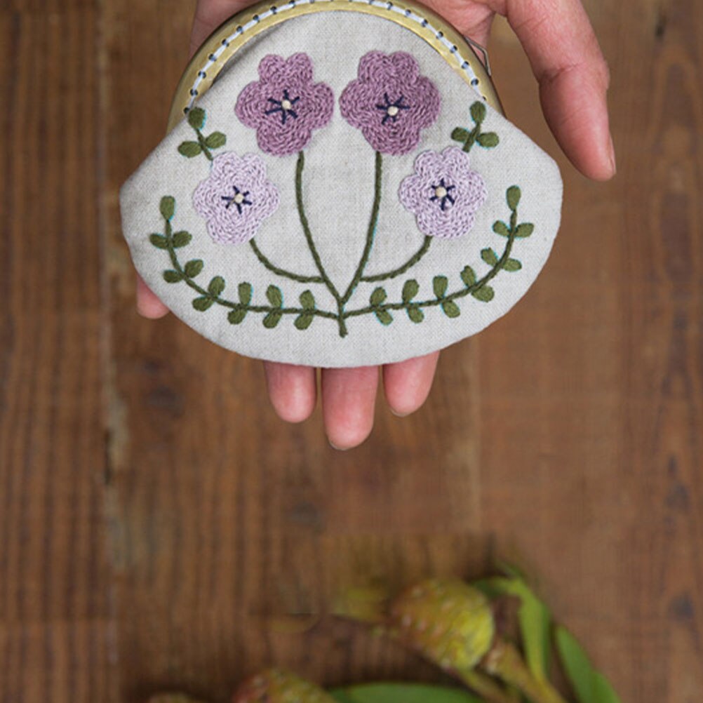 1 Set Handmade Embroidery Starter Kit Kiss Clasp Lock Coin Purse Clutch Bag DIY Embroidery Tools Kit Wool Needle Accessories Kit