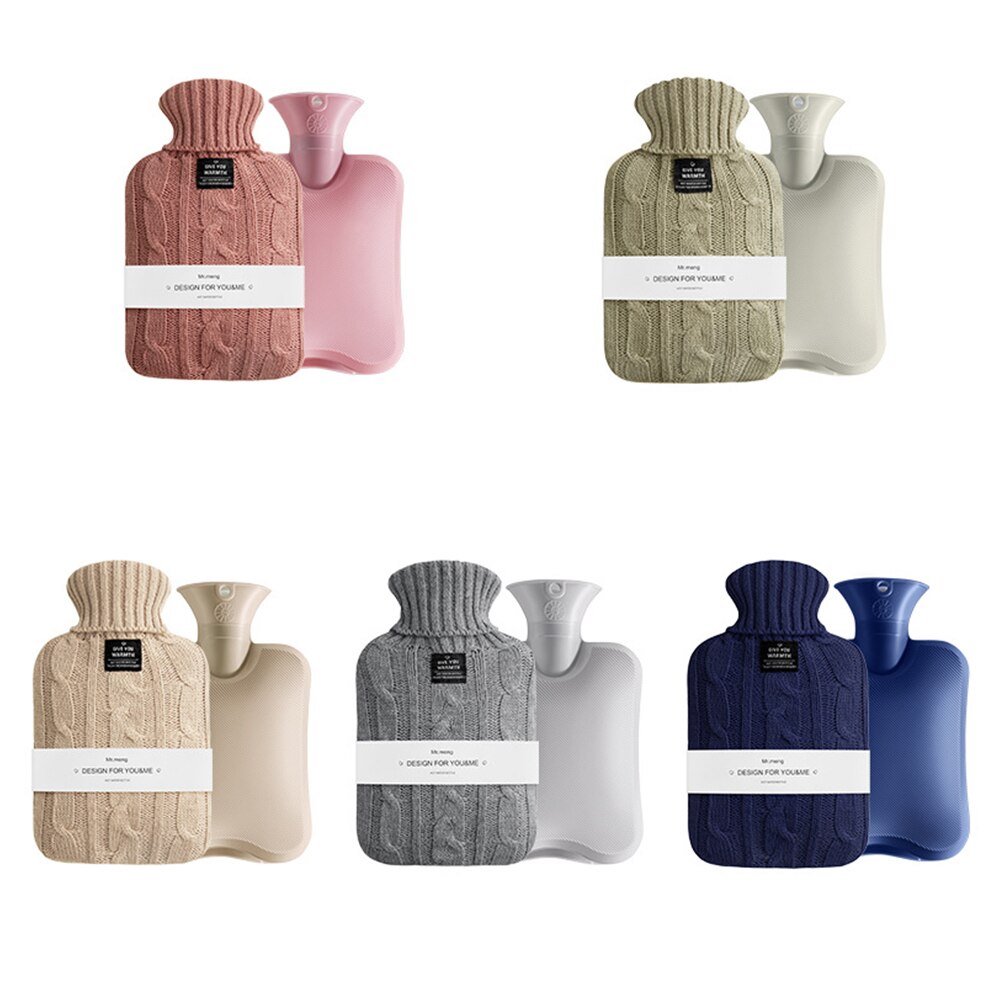 2000ml Water Bottle Knitted Cover Solid Color Water-filled Bag Cloth Cover Hand Warmer Winter Soft Water Bottle