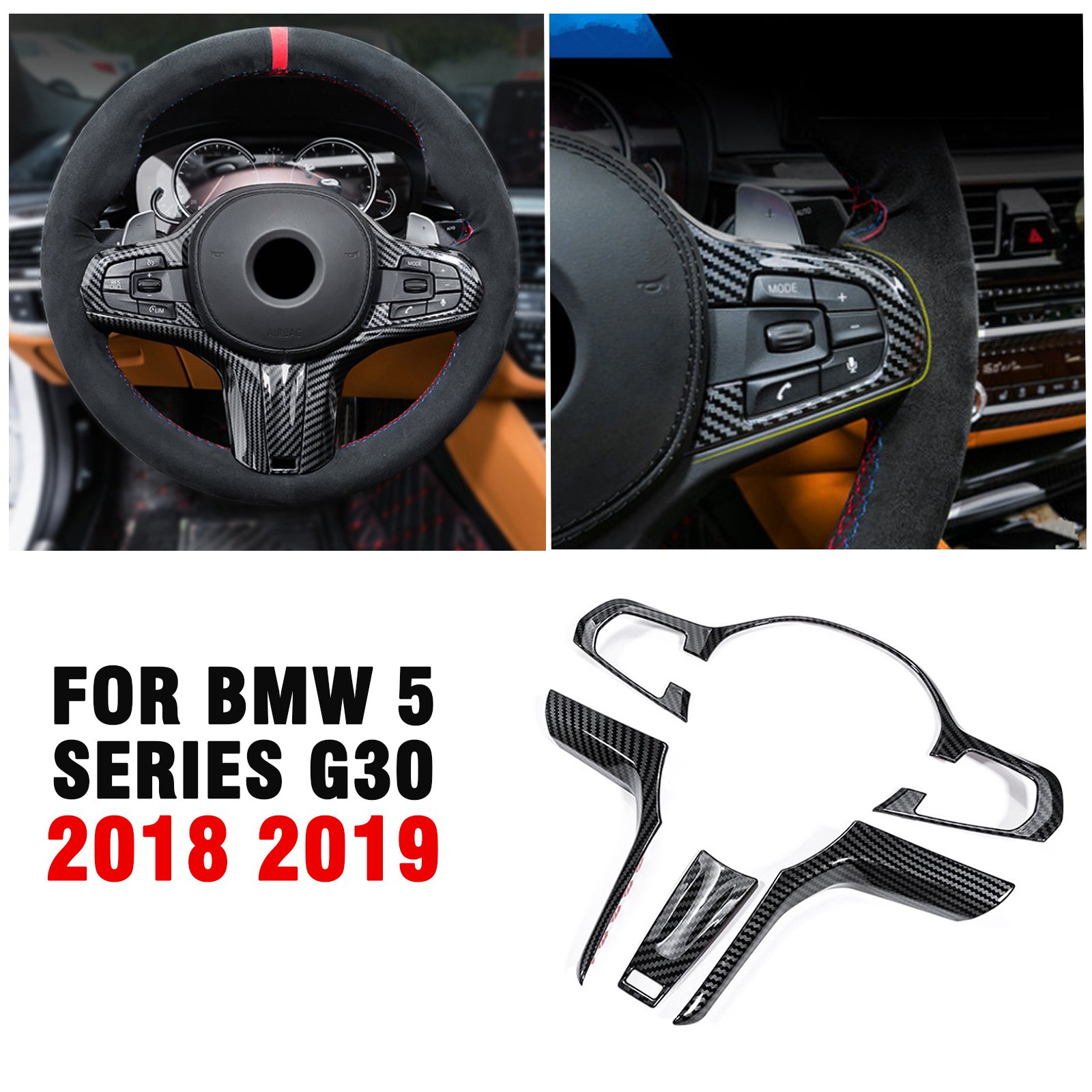 Rivestimento decorativo per volante in fibra di carbonio per BMW Serie 5 G30 2018 2019