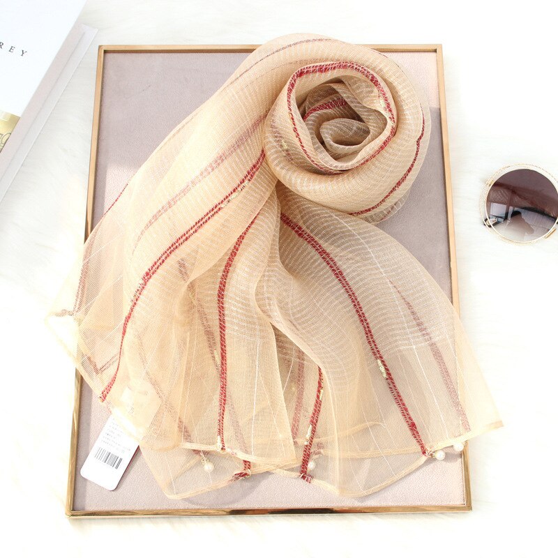 Lyx massivt guld silke silke scarf för kvinnor sjalar pashmina flickor halsdukar wrap bandana foulard hijab: 4 khaki