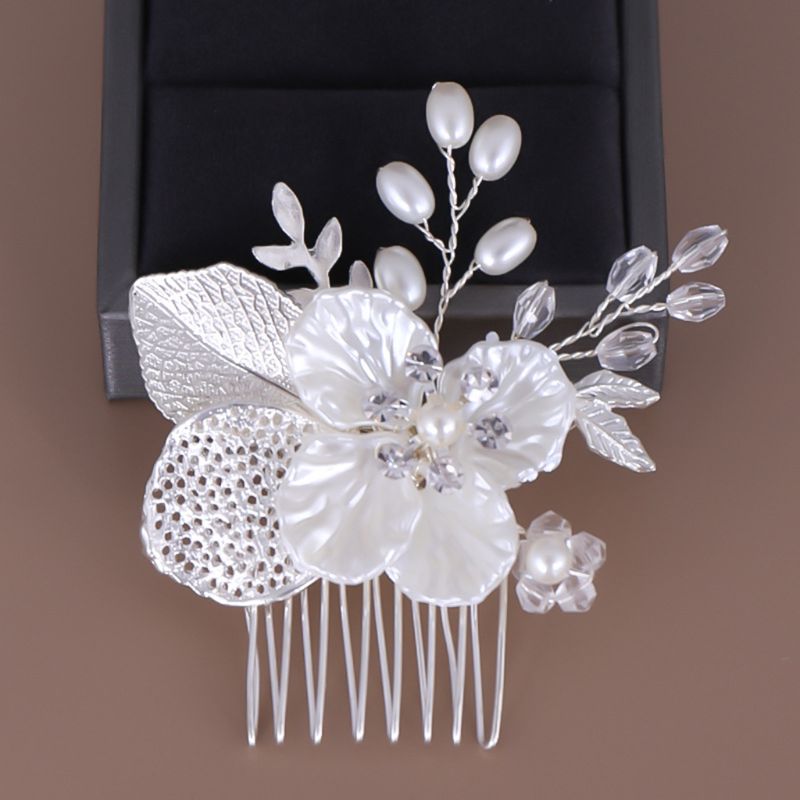 Simple Artificial Pearl Hair Comb Hand-woven Leaves Flower Headdress Bride Wedding Tiara Jewelry Hairpin N1HE