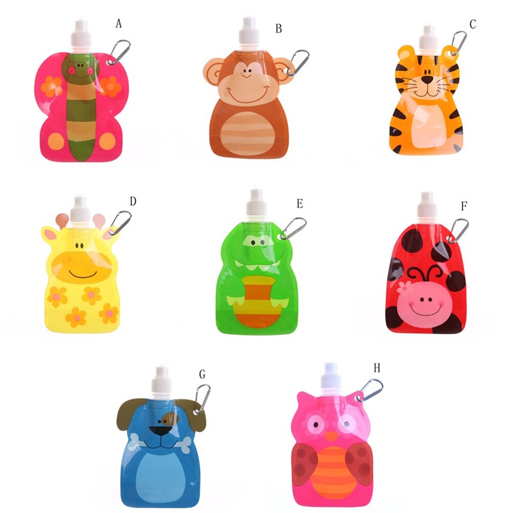 Eco Vriendelijke Opvouwbare 300-350Ml Cartoon Animal Water Bag Reizen Drink Fles Veilig Voor Kinderen Kinderen