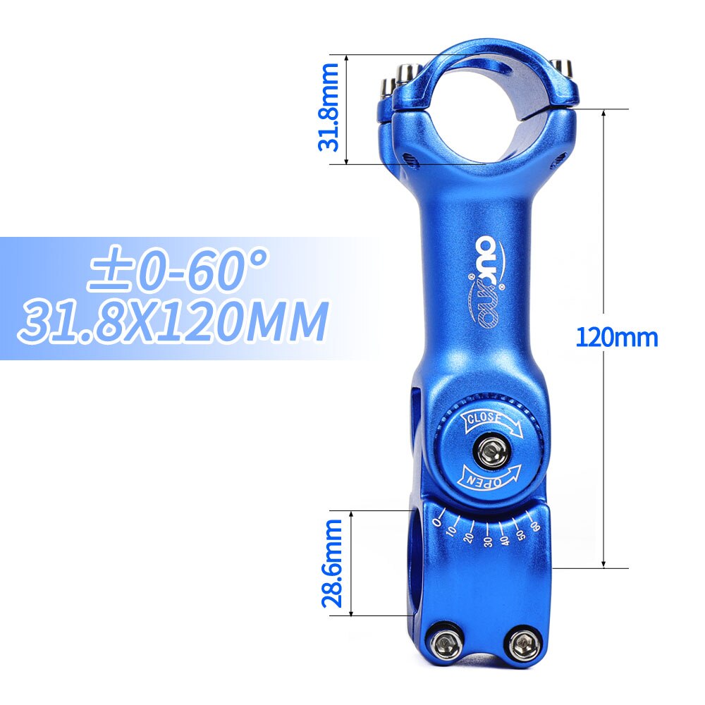 OUO Einstellen Stem 0-60 Grad Bike Lenker Vorbau 25.4/31,8mm Mountain Road Fixie Einstellbare MTB Vorbau 90/110/120/130mm Griff Teil: 31.8x120mm blue