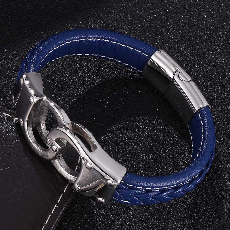 Punk Mannelijke Sieraden Blauw Gevlochten Lederen Mannen Armband Handboeien Rvs Magnetische Sluiting Armbanden En Armbanden SP0738