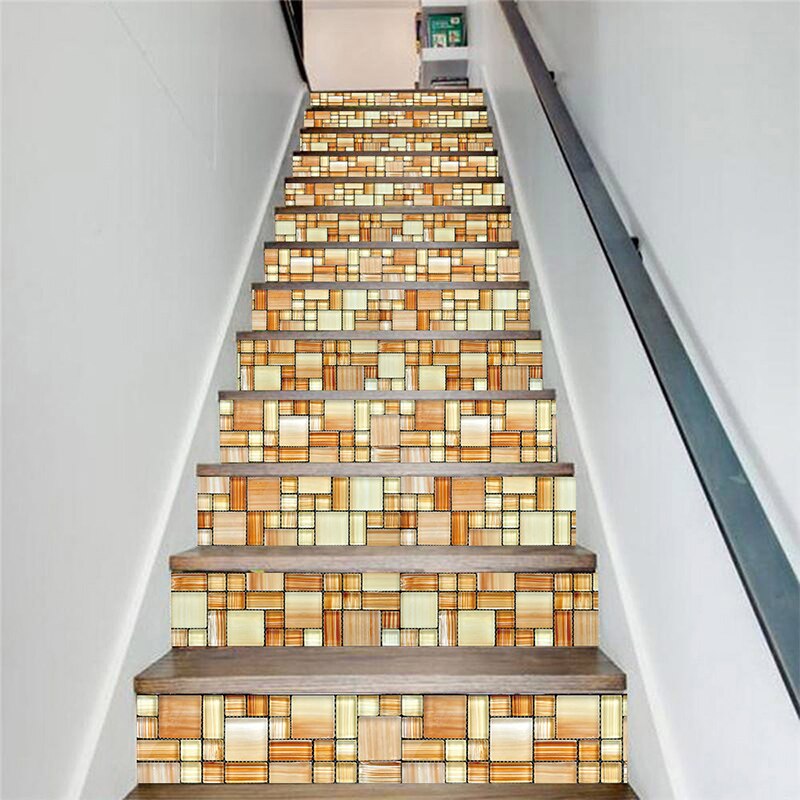 PVC wallpaper wooden combination simple 13 pieces of DIY stair stickers, step stickers wall stickers