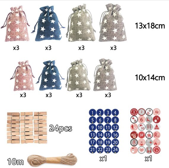 Festival Decoration Storage Bags With Wood Clips Sticker+10m Rope Christmas Pouch Ornaments For Home Office Deco: A07