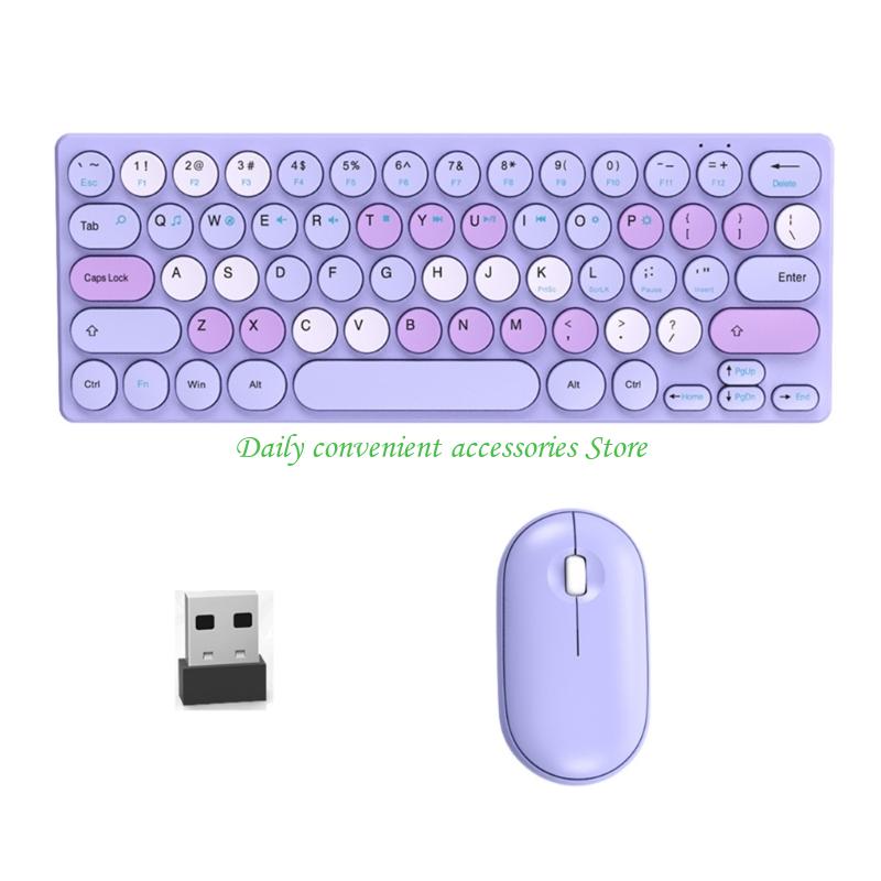 97QB Retro Round Keycap Wireless Keyboards Mouse Bundles 2.4G Silents Button Long Battery For Home Office Setups
