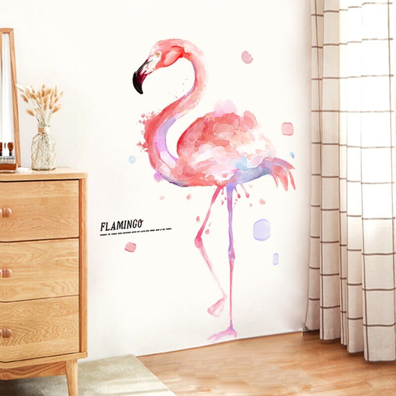 Tegneserie lyserød flamingo væg klistermærke til børneværelset blæk maleri væg klistermærker børnehave dekoration pvc vægoverføringsbilleder til soveværelse