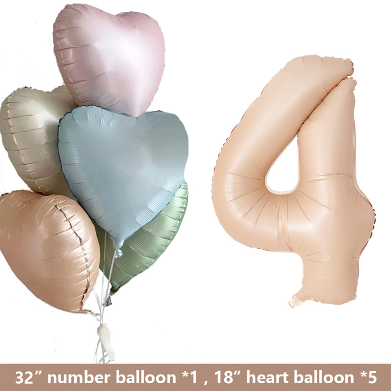 1set Retro Caramel Heart Balloons with 32inch Number Foil Balloon For Kids 1st Birthday Party DIY Decoration Supplies Wedding: Marble