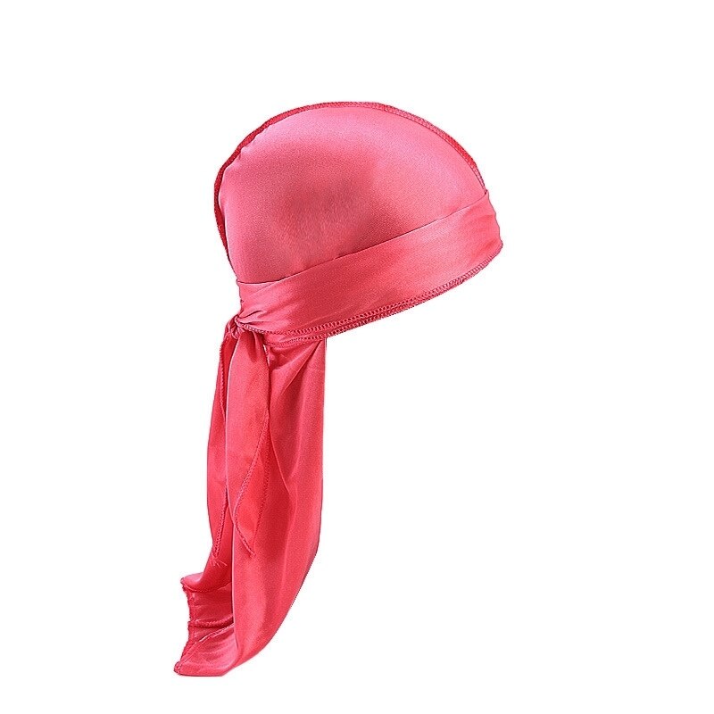 Satijnen zijdeachtige durags haarmutsen vrouwen pruiken tulband mannen effen kleur hiphop pet lange staart hoofddoek haarstylingtool wrap: Rood