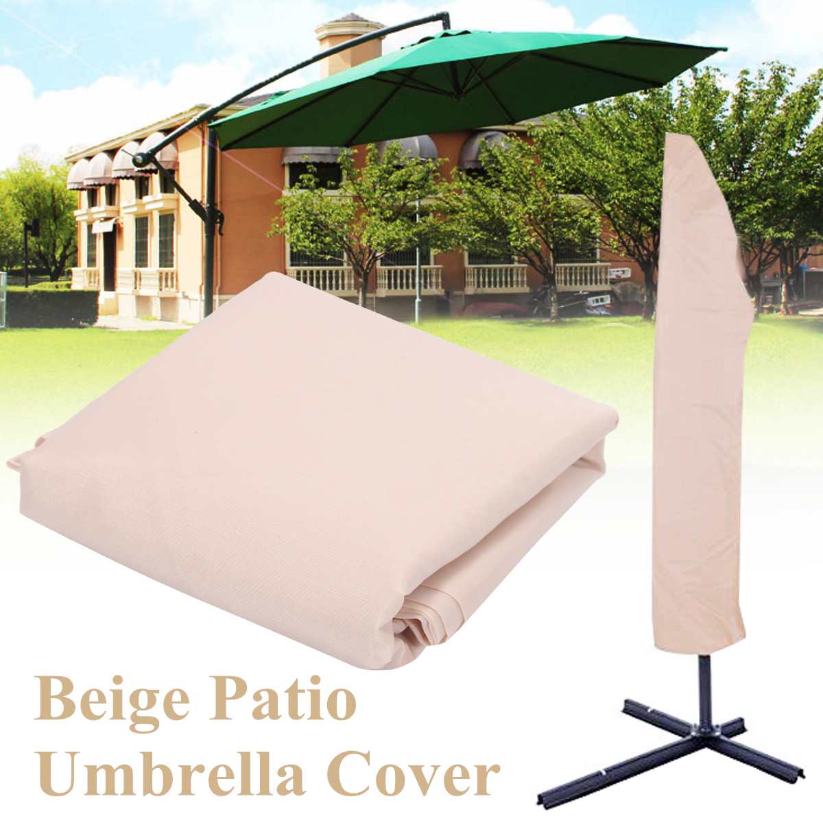 Garden Weatherproof Patio Cantilever Parasol Hanging Umbrella Patio Sun Shade Outdoor Umbrella Cover Waterproof Polyester