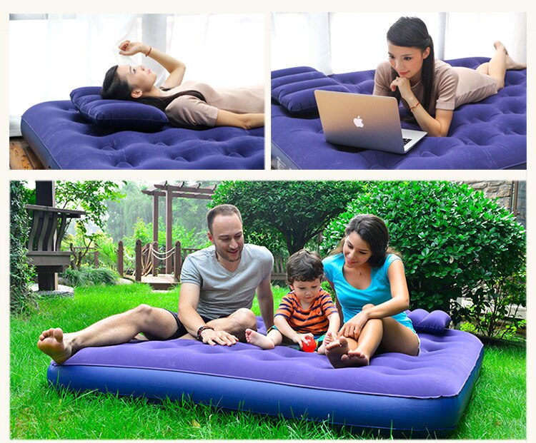 Flocking Comfortable Inflatable Air Bed PVC Portable Air Mattress Eco-friendly Outdoor Camping