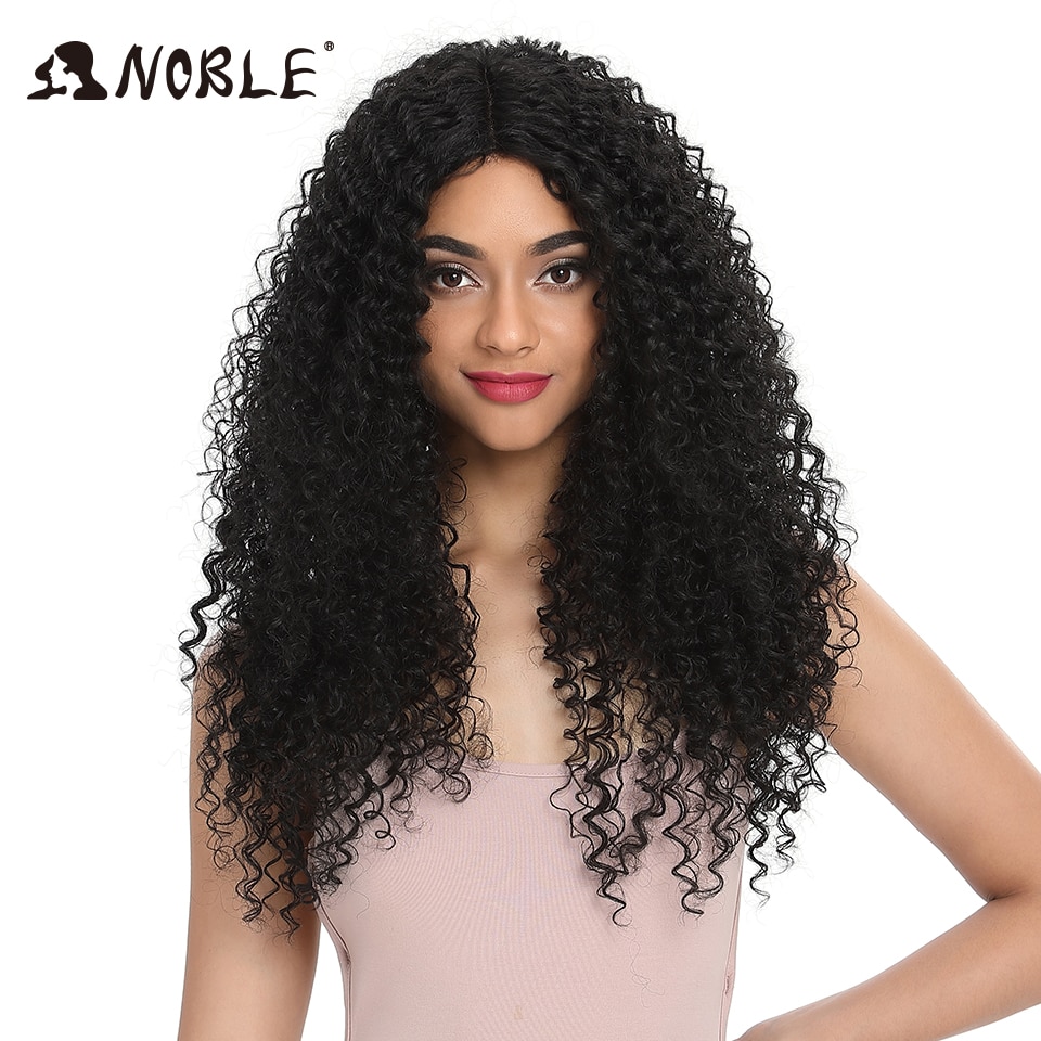 Noble Hair 26"Inch Synthetic Lace Front Black Wig African American Long Kinky Curly Heat Resistant Fiber Wigs For Black Women
