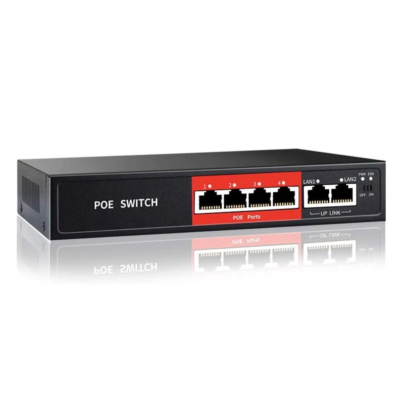 Interruptor POE de 48V y 65W, con 4 puertos de 100Mbps, IEEE 802,3 Af/At, sobre Ethernet, cámara IP, AP inalámbrico, sistema de cámara CCTV: black
