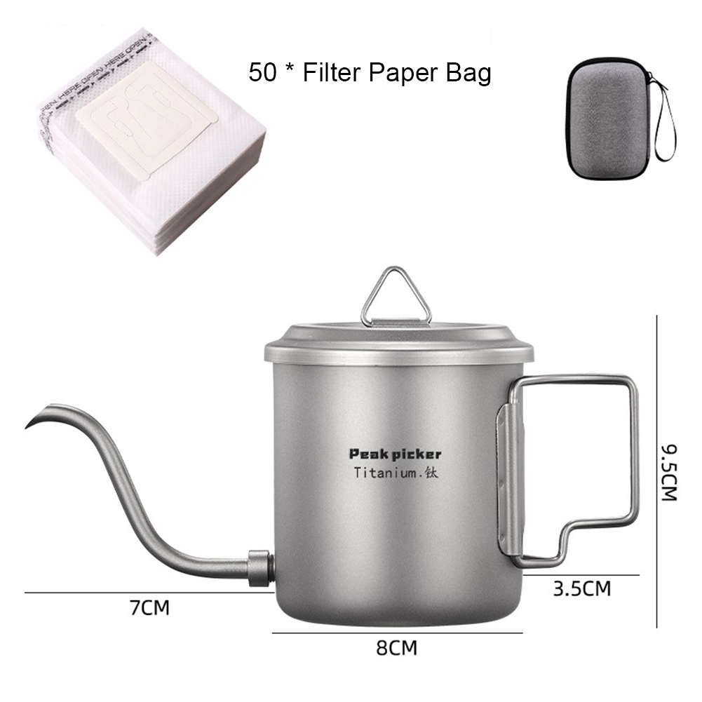 420ml Detachable Titanium Pour Over Kettle Coffee Tea Pot Cup with Folding Detachable Long Narrow Spout Filter Foldable Handle: WHITE