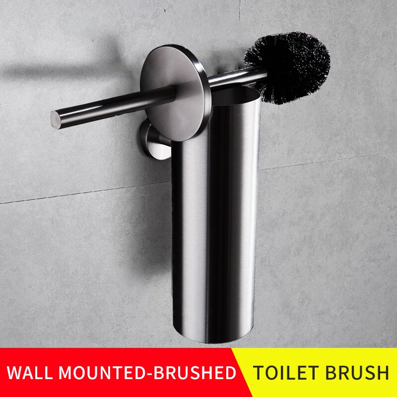 Badkamer Zwart Toiletborstelhouder Wall Mounted 304 Roestvrijstalen Wc Borstel Set Wasruimte Opslag En Organisatie Gadgets: wall mounted-brushed