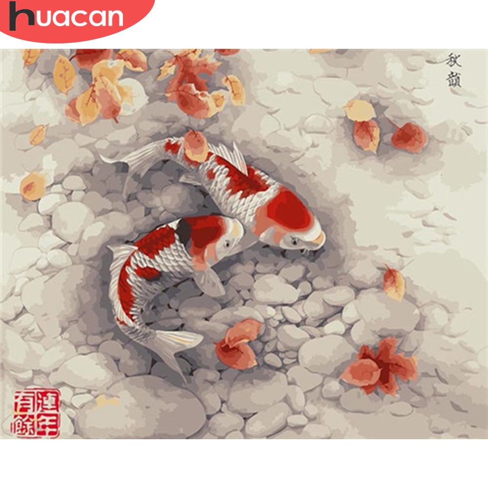 HUACAN Pictures By Numbers Animals Fish HandPainted Kits Drawing Canvas Oil Painting Home Decoration DIY