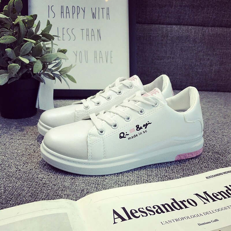 Sneaker kvinder komfortable skateboard sko bære damesko åndbare fritidssko klassiske hvide sko zapatos de mujer: Lyserød / 5.5