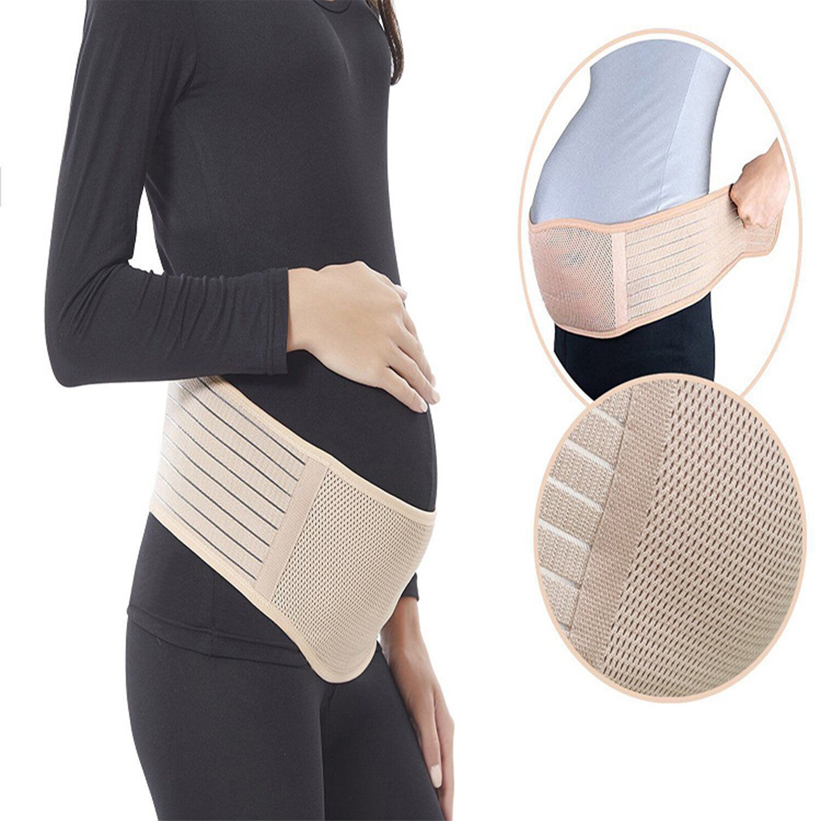 Belly Band for Pregnant Women Khaki Solid Color Breathable Mesh Cloth Abdominal Belt for Support