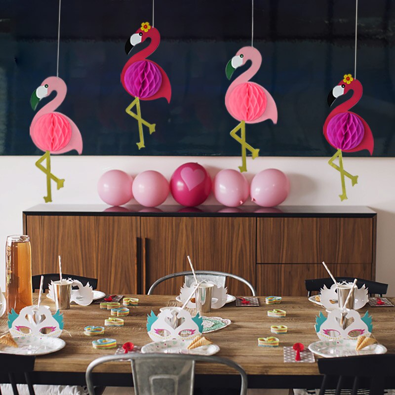 Boule en forme de flamant Rose/Rose rouge, pendentif mural suspendu, guirlandes en papier, décor de fête d&#39;anniversaire et de mariage, 3 pièces