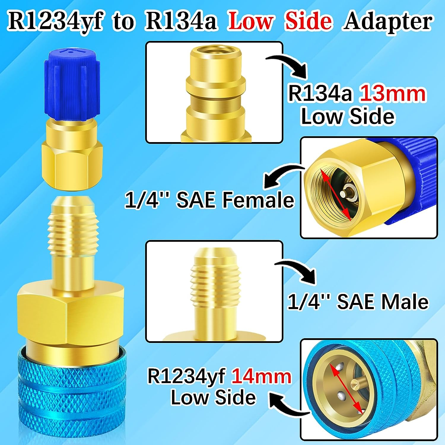 R1234YF Quick Coupler Adapter R1234YF Refrigerant Quick Couplers Kit,R1234YF to R134A Hose Adapter High and Low Side