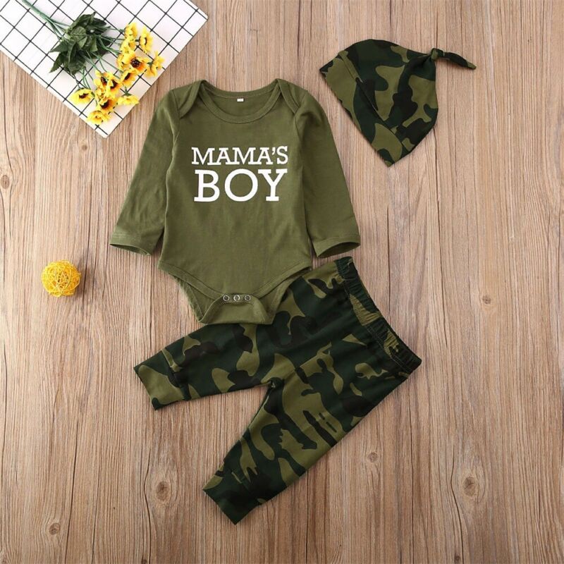 0-12M Baby MAMA'S JONGEN/MEISJE Romper Top Camo Broek Kleding 3 STUKS Katoenen Baby Kleding Set outfit