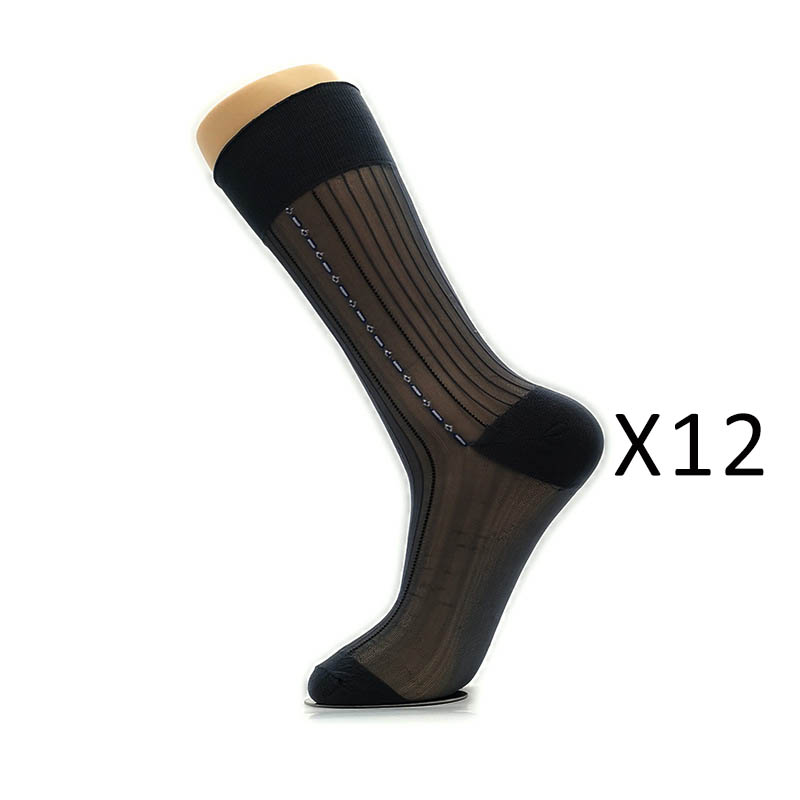 12 Pairs Large Size Summer Socks Mens Nylon Thin Breathable Middle-Eged Elderly Silk Socks Business Work Party Dress Long Socks: 5