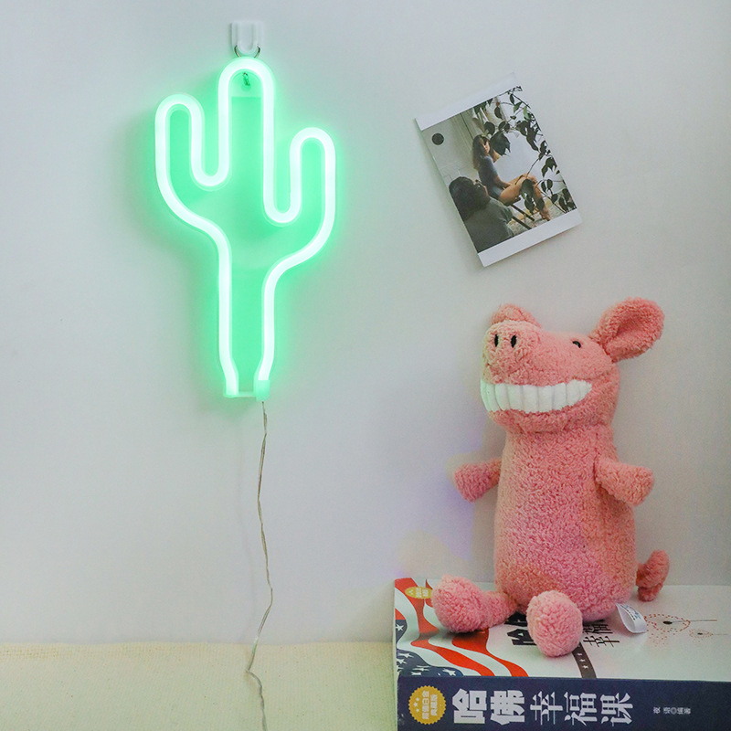 Led neon lys skilt rør dekorationer julefest bryllup dekorationer væg børneværelse hjem gult wienerbrød display: Kaktus grøn